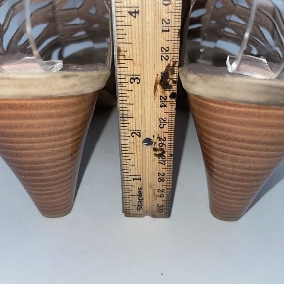 Stuart Weitzmam Tan Leather Cone Heels Strappy Sandals Neutral Women's Size 11.5 - Picture 4 of 10